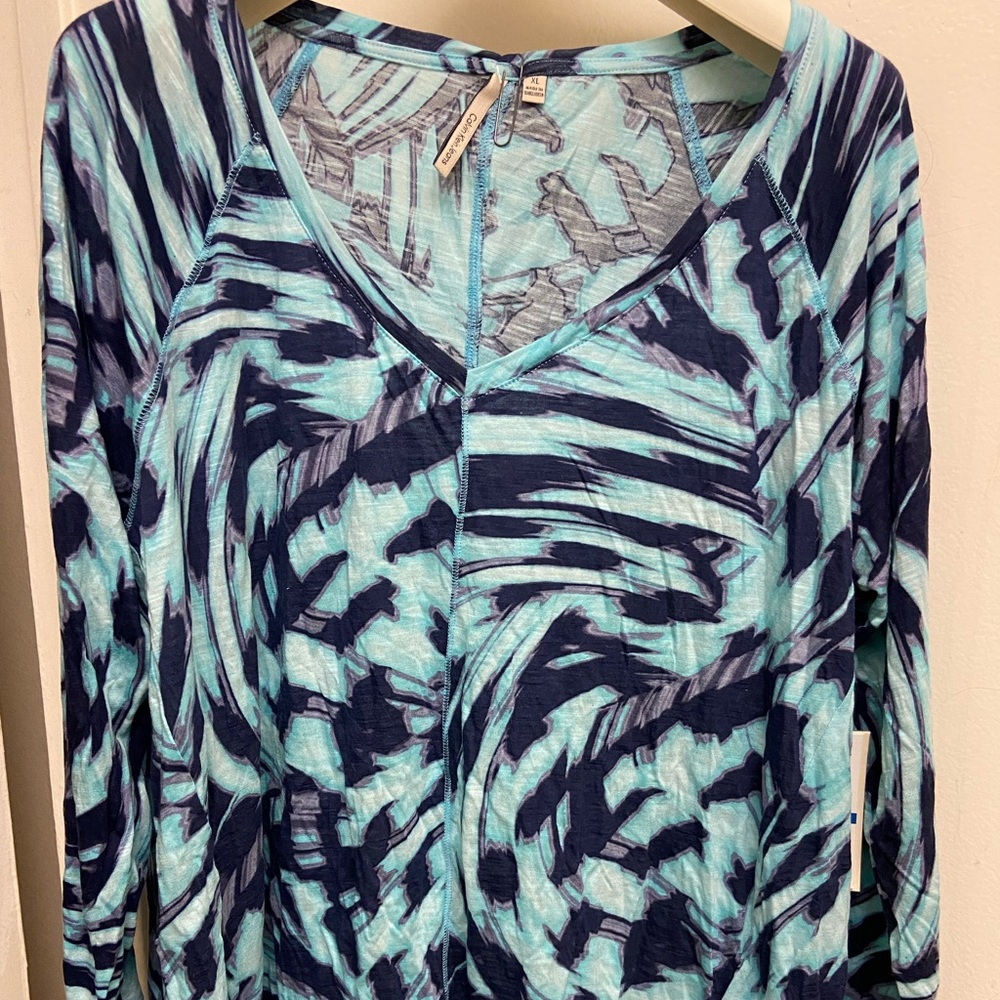 Calvin Klein Jeans Teal and Navy Abstract Print Top